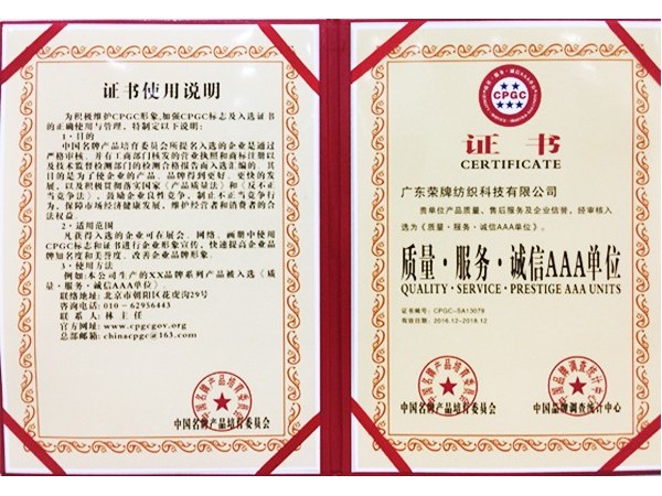 必一·运动(B-Sports)获2017年获顺德政府颁发“质量-服务-诚信AAA单位”